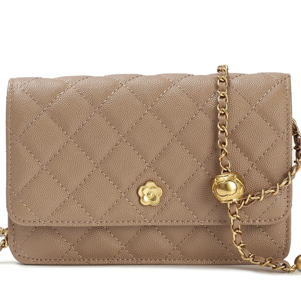 Tiffany & Fred Paris Quilted Caviar Leather Crossbody Shoulder Bag - Tan